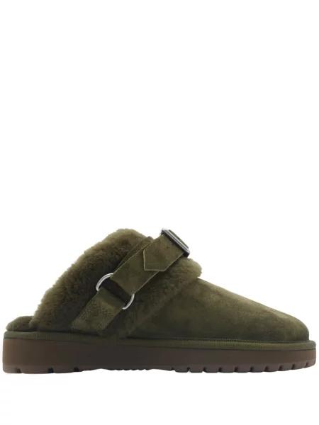 Papuci tip mules Burberry din piele de căprioară verde