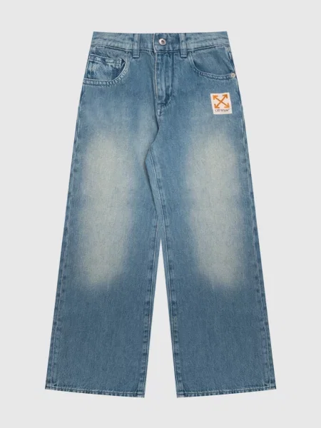 Дитячі джинси з ефектом потертості Off-white сині
