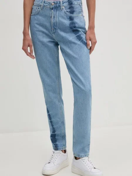 Дънки Pepe Jeans TAPERED JEANS HW TIE DYE с висока талия синьо