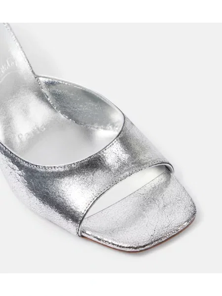 Papuci tip mules Christian Louboutin din piele argintiu