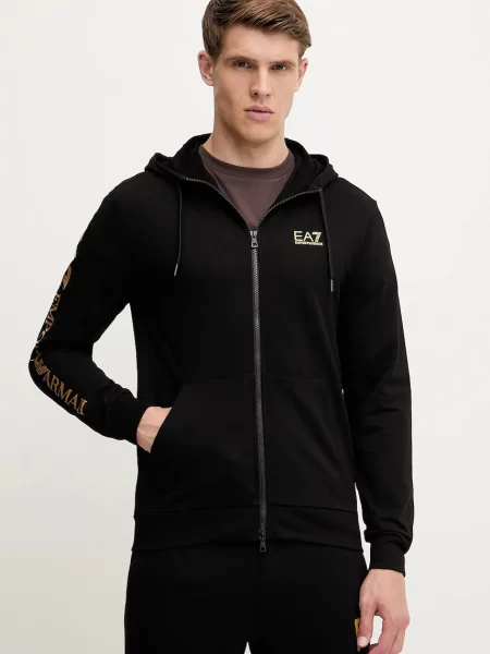 Dukserica Emporio Armani s kapuljačom s tiskom crna