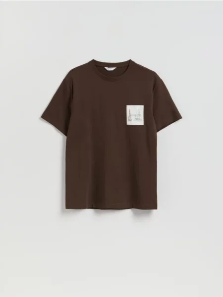 Reserved Tricou comfort fit cu imprimeu maro-închis maro