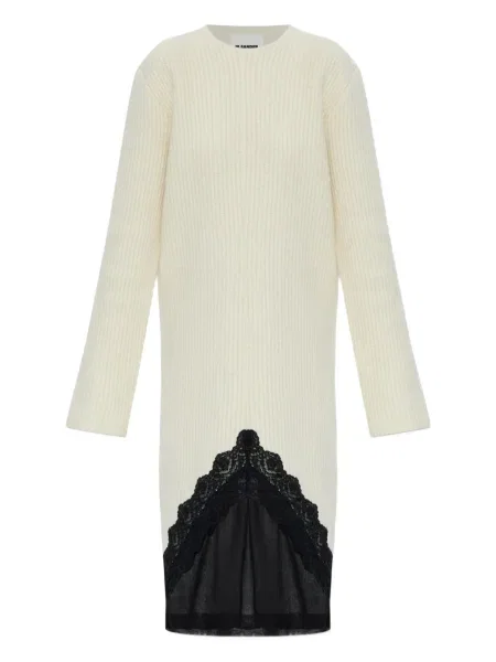 Sukienka midi Jil Sander koronkowa do kolan garniturowa