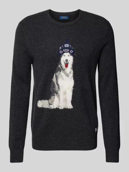 Granatowy Sweter Kaszmirowy Polo Ralph Lauren szary