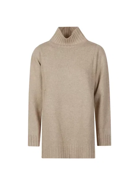 Lniany sweter z golfem Max Mara beżowy