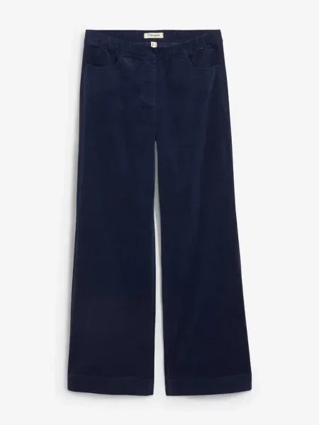 Szerokie spodnie sztruksowe high waist z mieszanki bawełny niebieskie