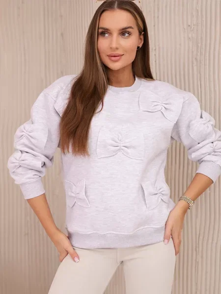 Bluza Kesi z kokardką w kolorze melanż ocieplana beżowa