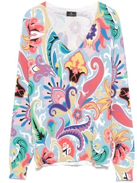 Пуловер Etro с принт с пейсли десен синьо