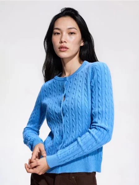 Reserved Cardigan tricotat cu model decorativ albastru-violet albastru