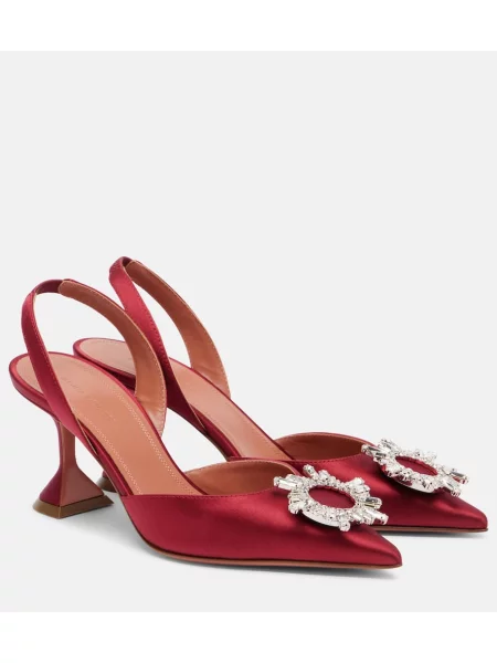 Pantofi cu toc Amina Muaddi din satin slingback roșu
