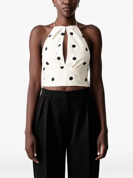 Top Bardot cu buline cu gât halter