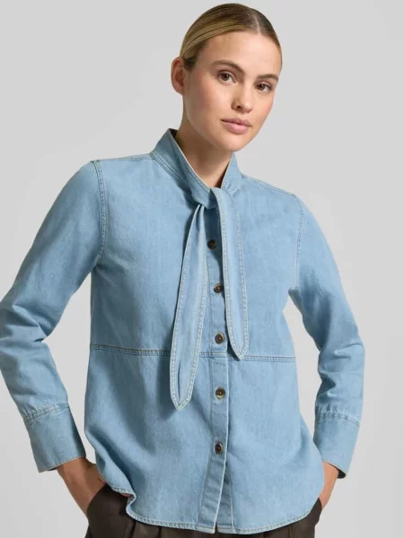 Bluzka koszulowa o kroju regular fit z czystej bawełny w tkaninie stylizowanej na denim Emily Van Den Bergh niebieska