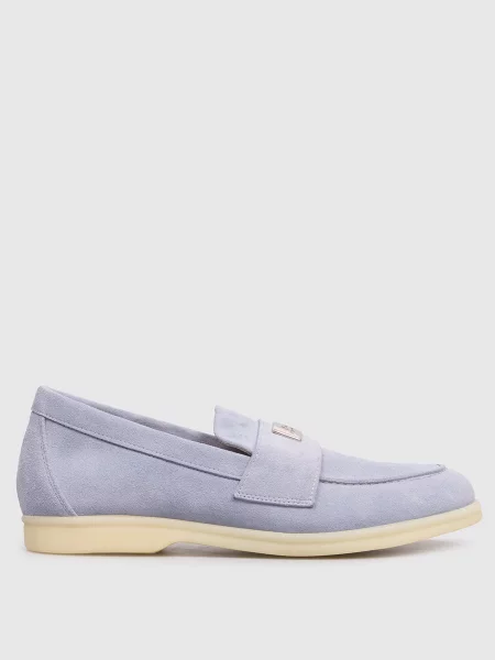 Блакині замшеві лофери з гравіюванням логотипа Babe Pay Pls блакитні