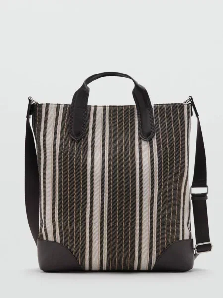 Torba tote w paski Mężczyzna uniwersalny MANGO MAN brązowy