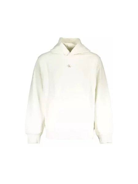 Lniana bluza z kapturem Calvin Klein z kapturem z nadrukiem biała