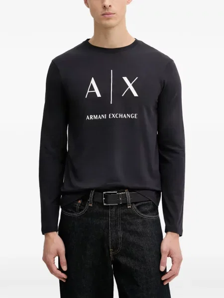 Lung tricou Armani Exchange cu imagine negru