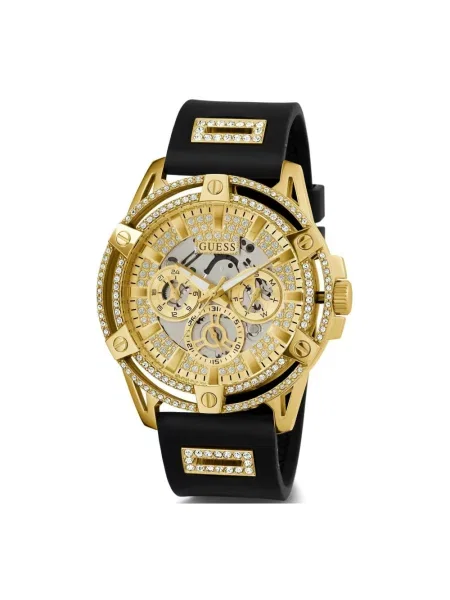 Lniany zegarek Guess czarny
