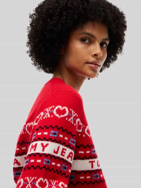 Sweter z wełny z napisem z logo Tommy Jeans czerwony
