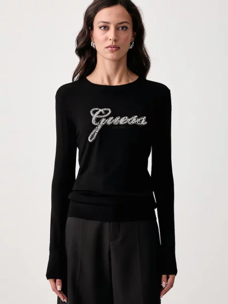 Guess pulover pentru femei cu vâscoză GEORGIA negru