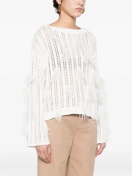 Sweter Twinset z frędzli biały