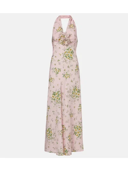 Rochie Rodarte de mătase cu model floral roz