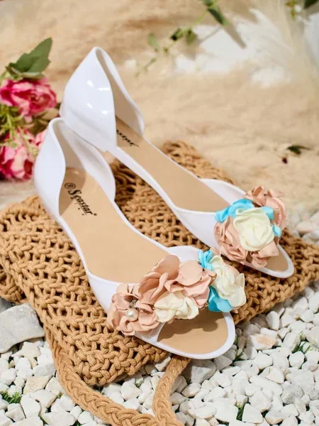 Balerini Resti cu model floral alb