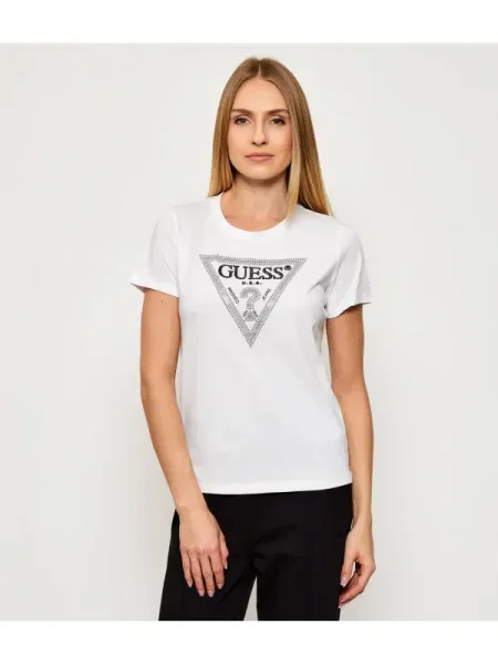 GUESS Tricou negru / argintiu alb