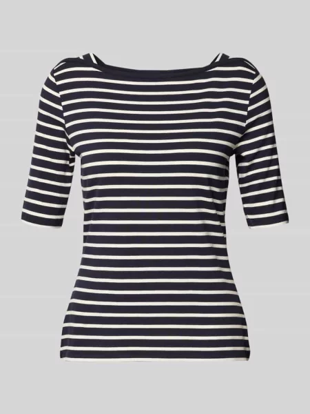 T-shirt z dekoltem w łódkę Comma niebieska