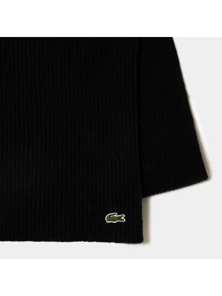 Lacoste Unisex Prążkowany Wełniany Szalik czarna