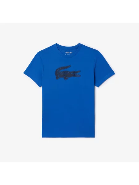 Lacoste T-Shirt Z Oddychającego Dżerseju Sport Z Nadrukiem Z Logo Krokodyla 3D niebieska