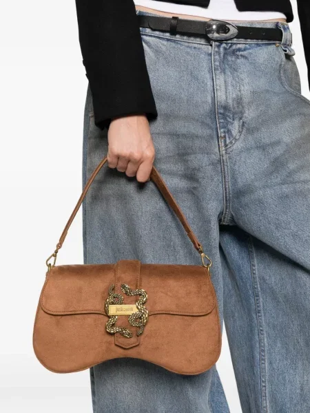 Geantă Just Cavalli cu model piele de șarpe maro