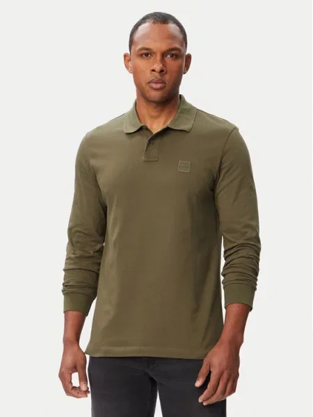 BOSS Polo majica Passerby Khaki Slim Fit