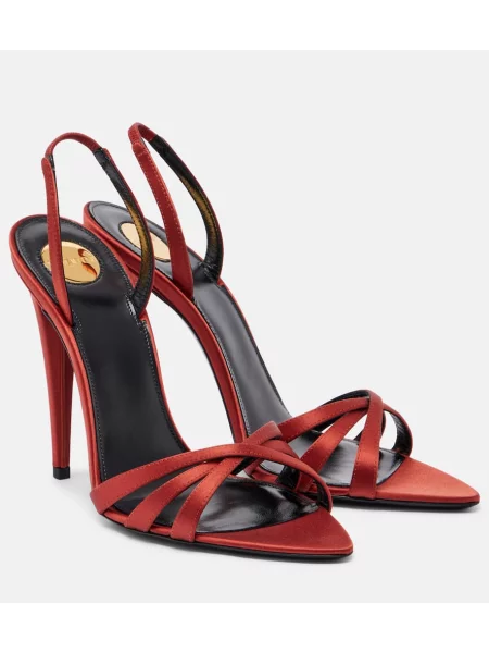 Sandale Saint Laurent din satin slingback roșu