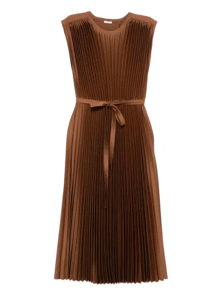 Sukienka midi Joseph plisowana do kolan garniturowa brązowa