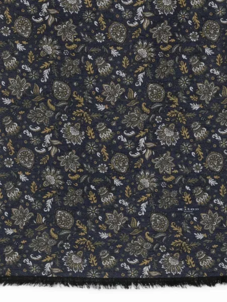Κασκόλ Kiton με κρόσσια paisley μπλε