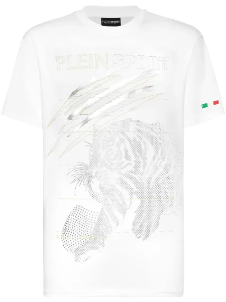 Tricou Plein Sport cu dungi de tigru alb