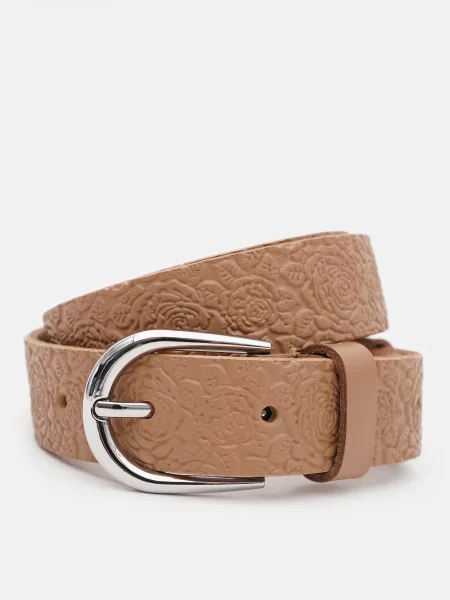 Кожаный ремень Borsa Leather с ремешками бежевый