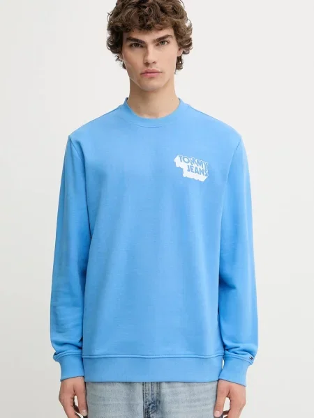 Tommy Jeans Bombažen pulover modra