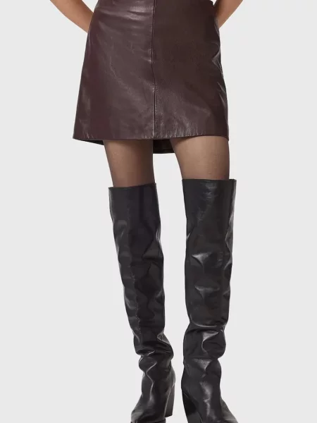 AllSaints spódnica skórzana RENAI mini rozkloszowana bordowy