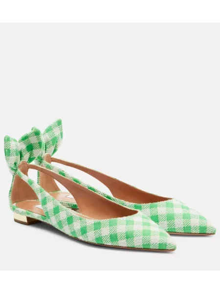 Balerinke Aquazzura z lokom s karirastim vzorcem vezi zelena