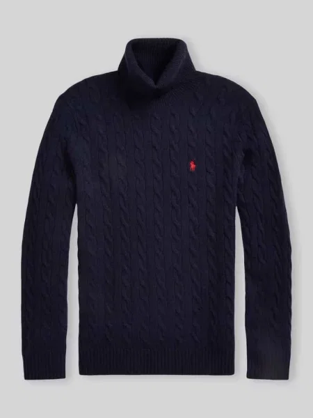 Polo Ralph Lauren sweter wełniany granatowy lekkie z golferm niebieski