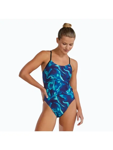 Jednodílné plavky Tyr Durafast Elite Waveform Cutoutfit blue/green modré