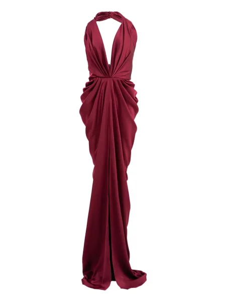 Rochie maxi Ana Radu drapată cu gât halter de costum roșu