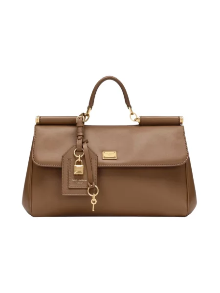 Torebka skórzana Dolce And Gabbana skórzana elegancka brązowa