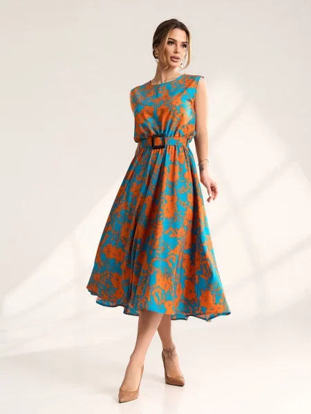 Сукня міді ISSA Plus бірюзовий комбінований верх