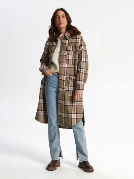 Сорочкове пальто зі змішанням вовни різнобарвний