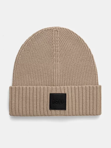 Вълнена шапка BOSS Flavio бежово