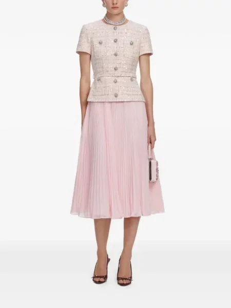 Rochie midi Self-portrait plisată până la genunchi de costum roz