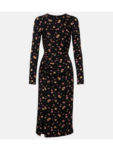 Rochie midi Dolce&gabbana de mătase cu model floral până la genunchi negru