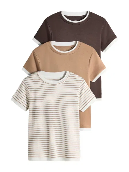 The Set Tricou maro / maro mokka alb